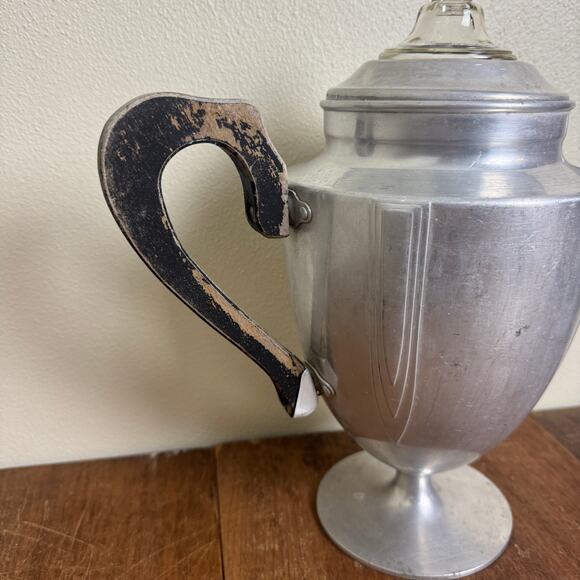 Art Deco Aluminum Pedestal Percolator Glass knob and wood handle - Picture 3 of 16
